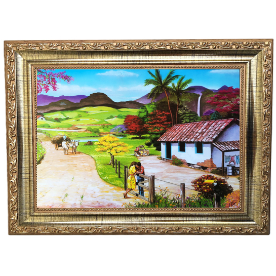 Quadro com moldura Dourada 37cm x 47cm Paisagem em Oferta na Shopee