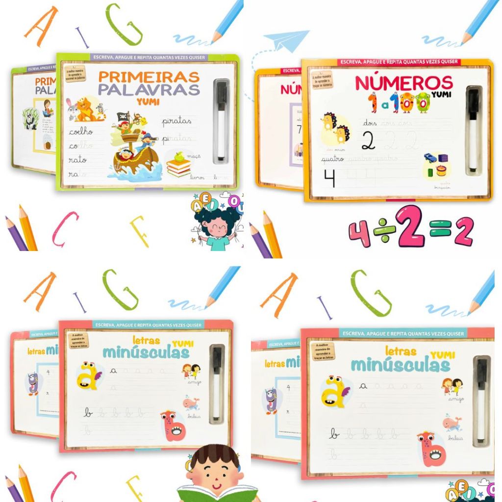 Coleção Alfabetização - Livro Caderno De Caligrafia Infantil Com Caneta Magica Apagável +  De 40 Atividades Folhas Duras em Oferta na Shopee