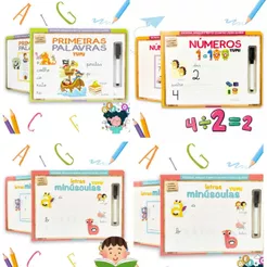 Coleção Alfabetização - Livro Caderno De Caligrafia Infantil Com Caneta Magica Apagável + De 40 Atividades Folhas Duras