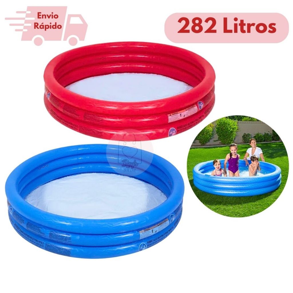 Piscina Infantil Inflável 282 Litros 3 Anéis Redondas Super Resistente Para Lazer Verão