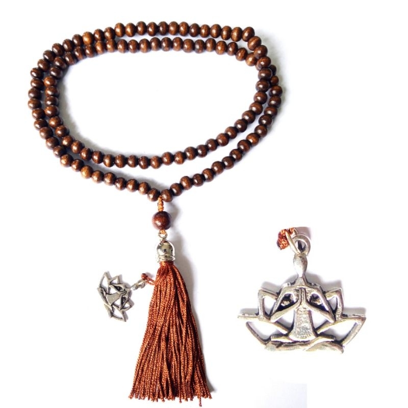 Imagem Japamala 108 Contas Madeira, Meru Madeira 10 MM Com Pingente Buda Meditando Rosário Budista Ref:439