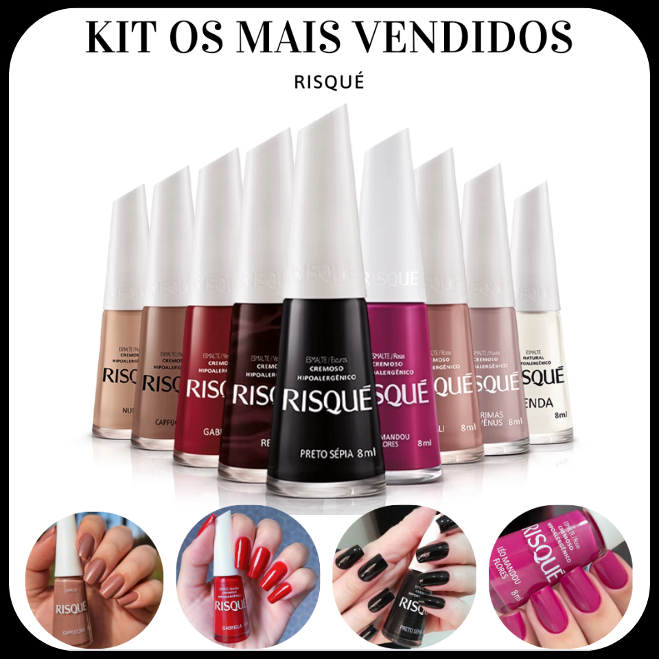 Kit 9 Esmaltes Risque As Cores Mais Vendidos