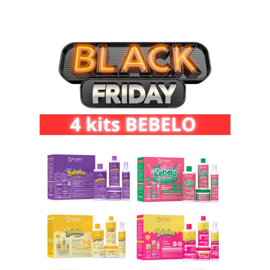 4 Kits BEBELO Capilar Presente Bio Instinto 16 itens Hidrata Nutre os Fios Salão Beleza Liso cachos