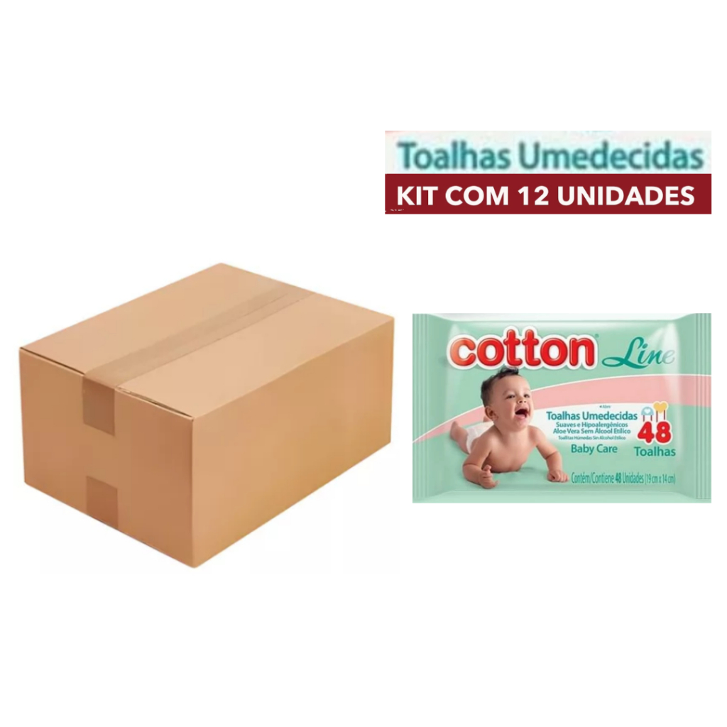 Toalhas Umedecidas Cotton Line 12 Pacotes C/ 48 unidades Cada
