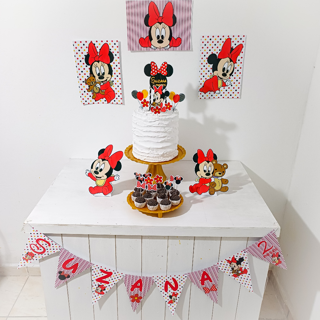 Kit Festa Minnie baby vermelha Personalizado Só Um Bolinho Festa em Casa Aniversário Infantil adulto Mesversário