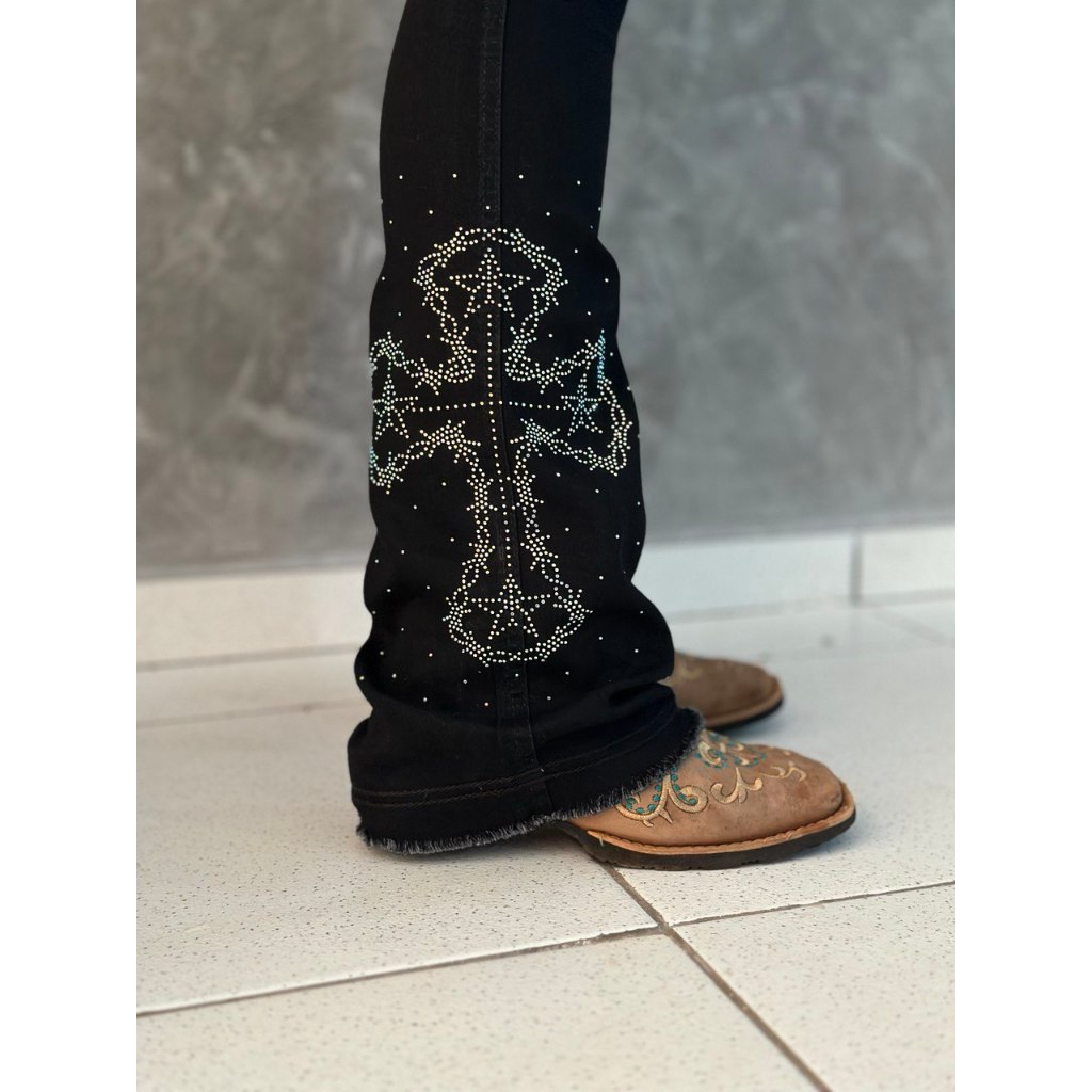 Calça Country Feminina Blak Strass Brilho Cruz em Oferta na Shopee