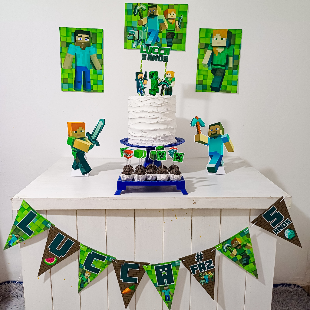 Kit Festa Minecraft Personalizado Só Um Bolinho Festa em Casa Aniversário Infantil adulto Mesversário  lembrancinha