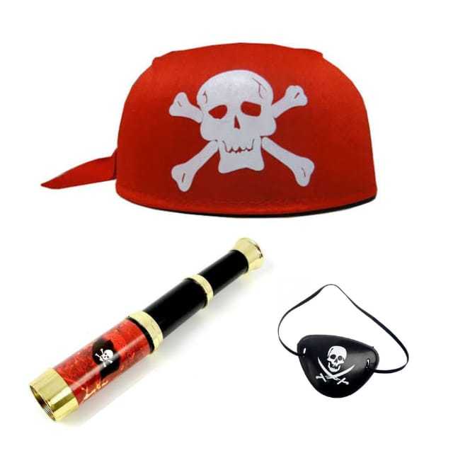Kit Pirata Chapeu/Gorro , Luneta e Tapa Olho de Pirata, Fantasia - Cosplay