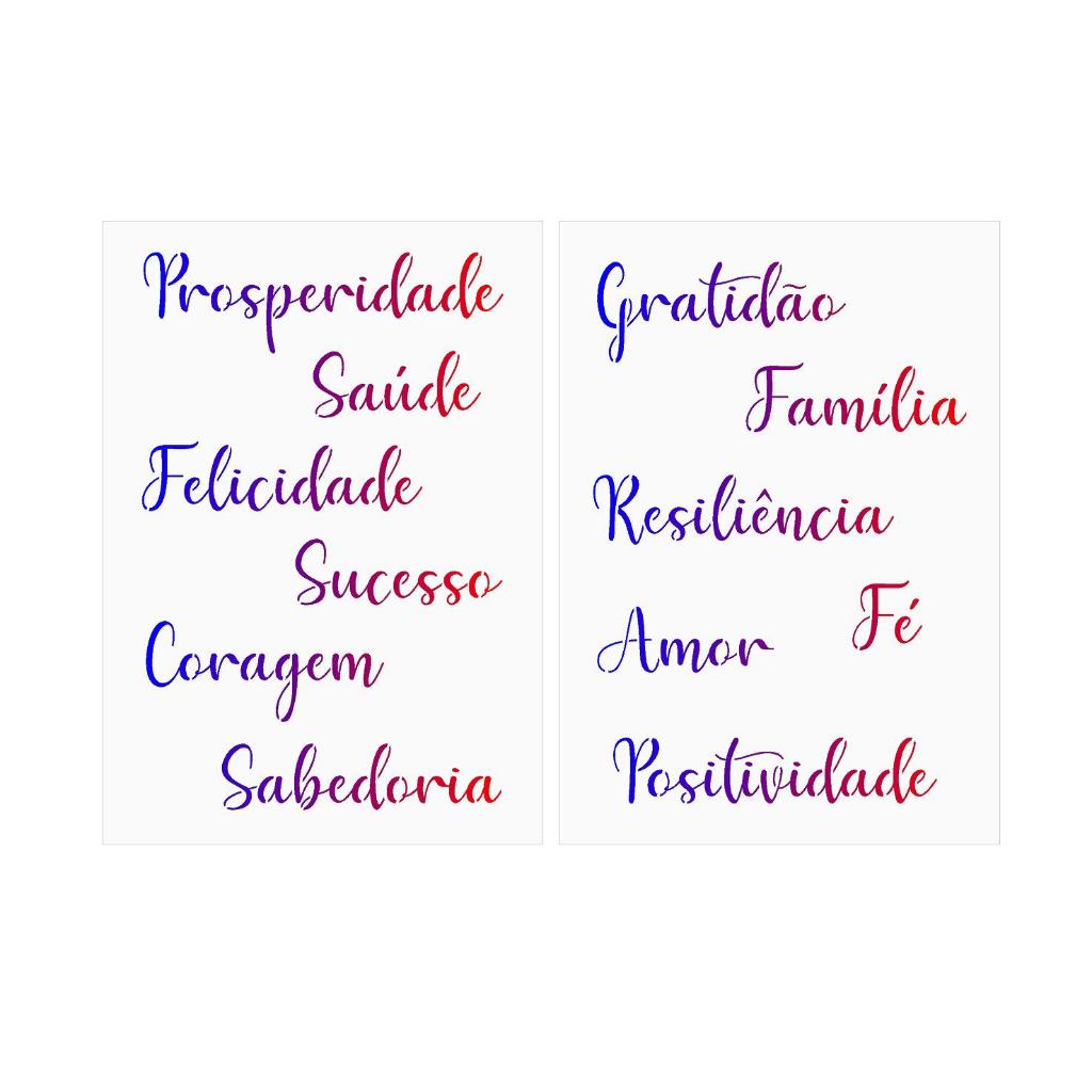 Kit 2 Stencils Palavras Positivas para pinturas Amor Sucesso Fé e outros