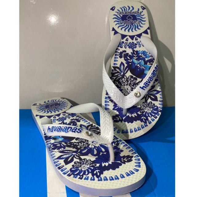 chinelo tipo farm azul azulejo