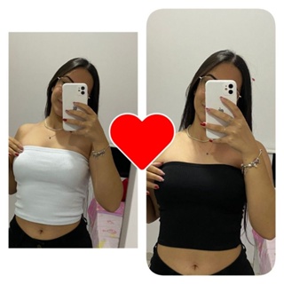 kit 2 top faixa cropped tomara que caia feminino confortável em Oferta na Shopee