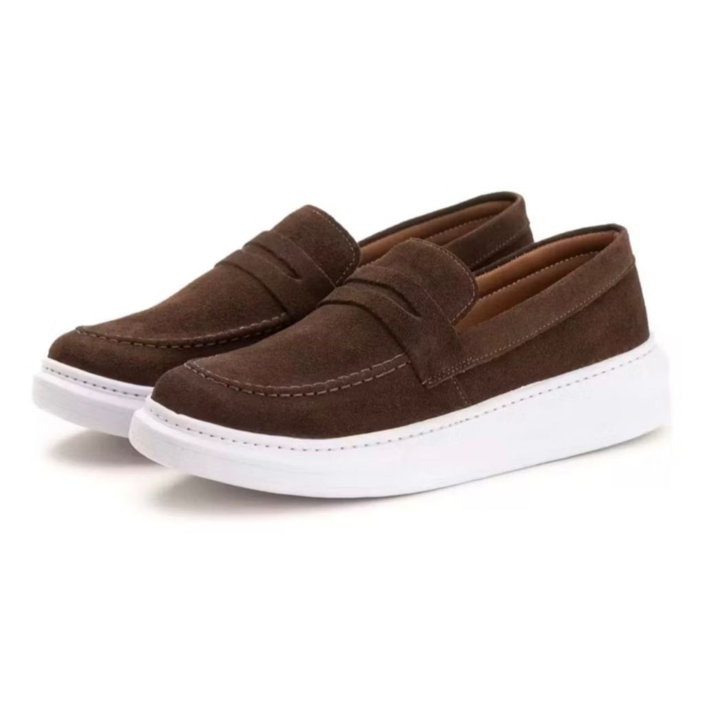 Sapato Loafer Oxford Masculino Derby de Couro Legitimo Com Solado Macio Costurado Com Elastico Ajustável Confortável
