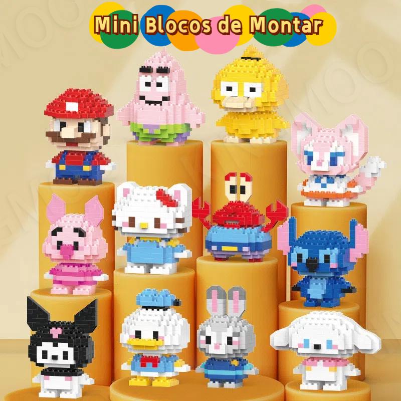 Blocos de Montar De Construção Mini bricks toys Blocks Montáveis e Colecionáveis Stitch Mario Pikachu - Personagens