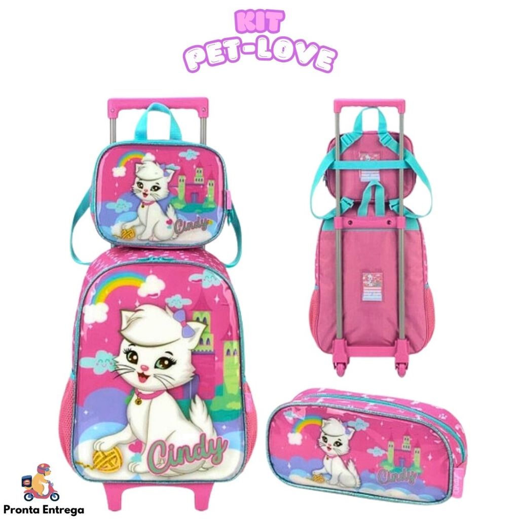 Kit Mochila Escolar Infantil Pet Love 2 Em 1 Rodinhas Criança Menina em Oferta na Shopee