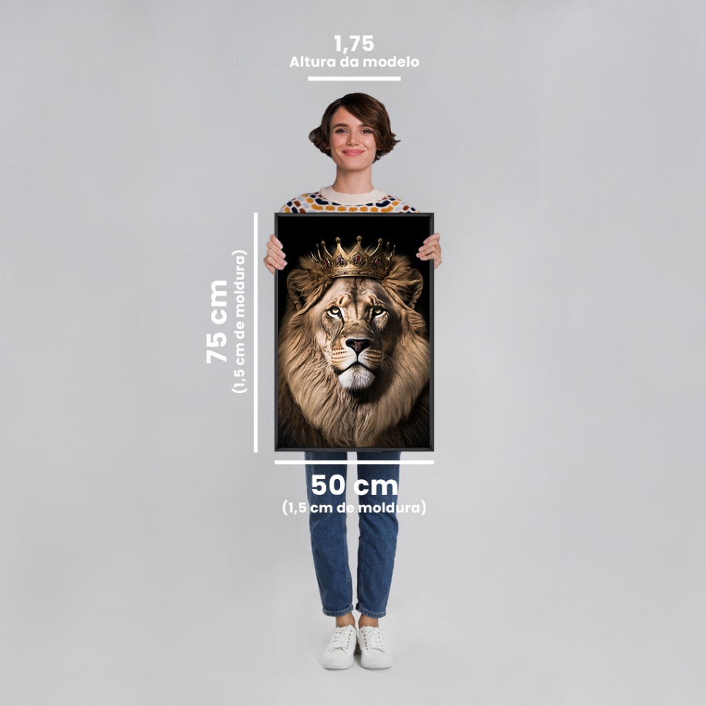 Detalhes do QUADRO DECORATIVO   MOTIVACIONAL KING LION LIDERANÇA FORÇA CORAGEM