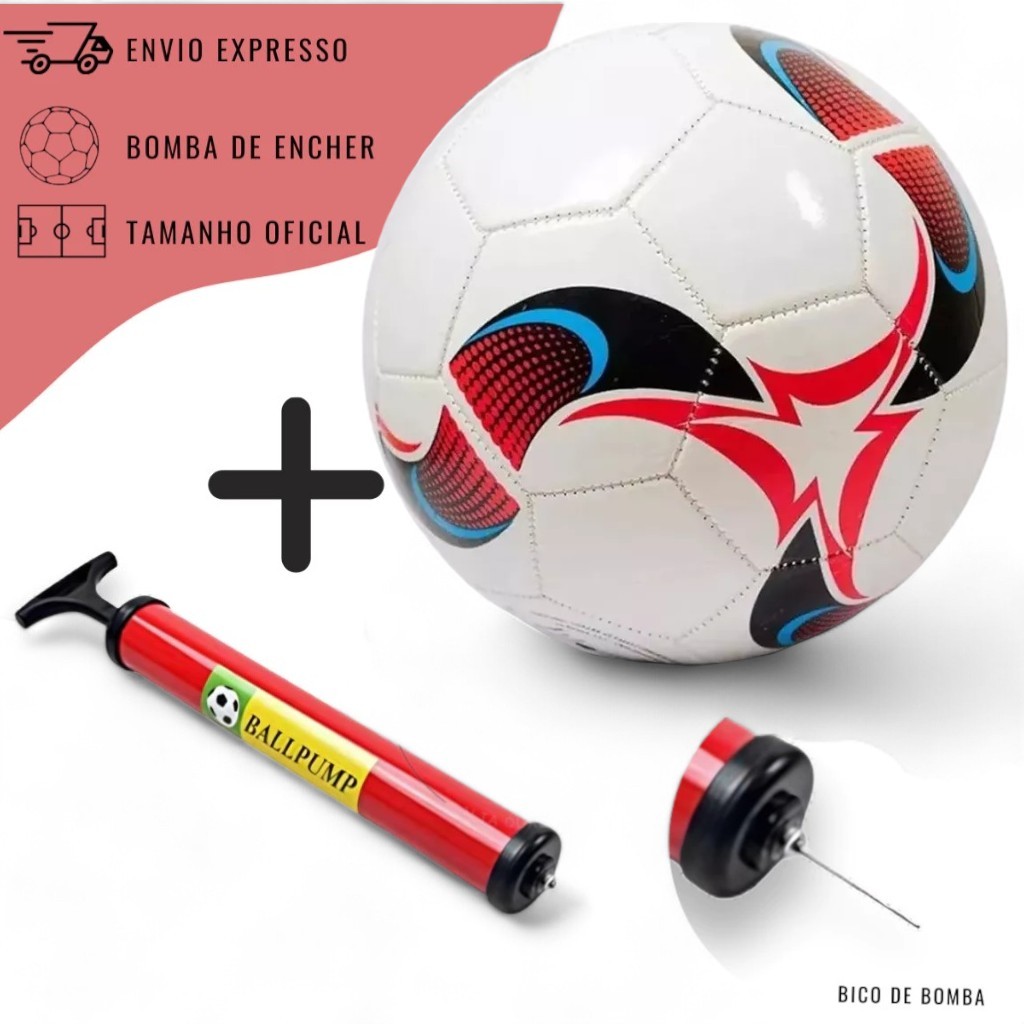 Bola de Futebol + Bomba de Encher Tamanho 5 Oficial Campo Society Futsal
