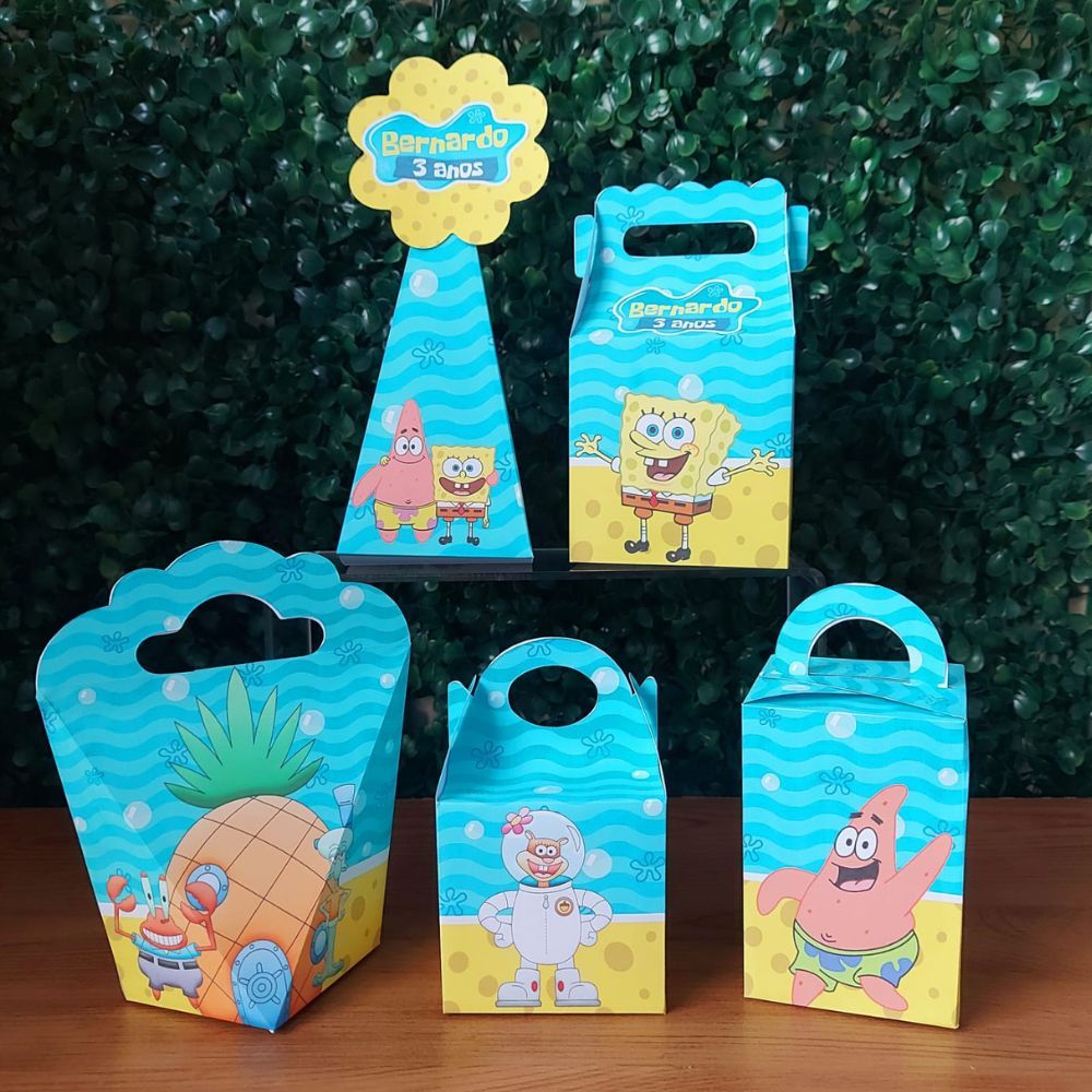 Kit Festa Bob Esponja Personalizado Pegue e Monte | Caixas Lembrancinhas Festa Infantil Aniversário