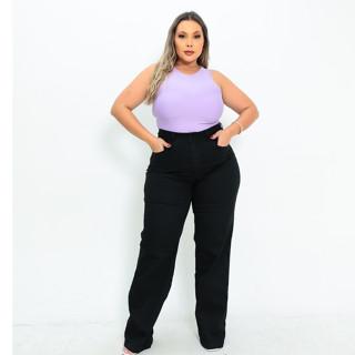 Calça Jeans Feminina Wide Leg Preta Plus Size em Oferta na Shopee