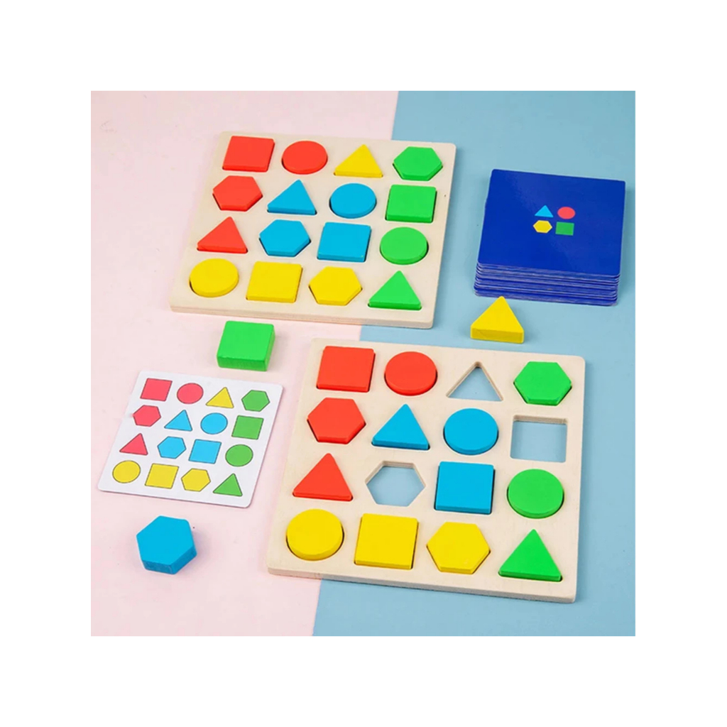 Brinquedos Educativos Montessori Crianças 3un Quebra-Cabeças Madeira 3D Forma Geométrica