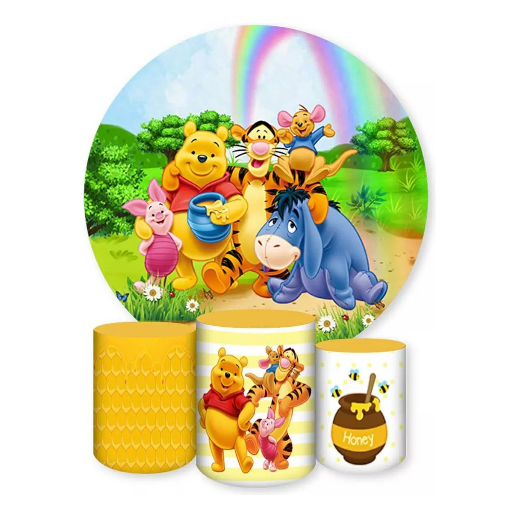 Painel Redondo E Capas De Cilindro Sublimados Ursinho Pooh em Oferta na Shopee