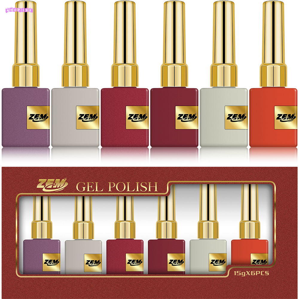Kit 6 Esmalte Gel Led Uv Zem Nail Gel Soak Off Color Coat 15ml Uv/Led Cores Novas Vivas E Vibrantes