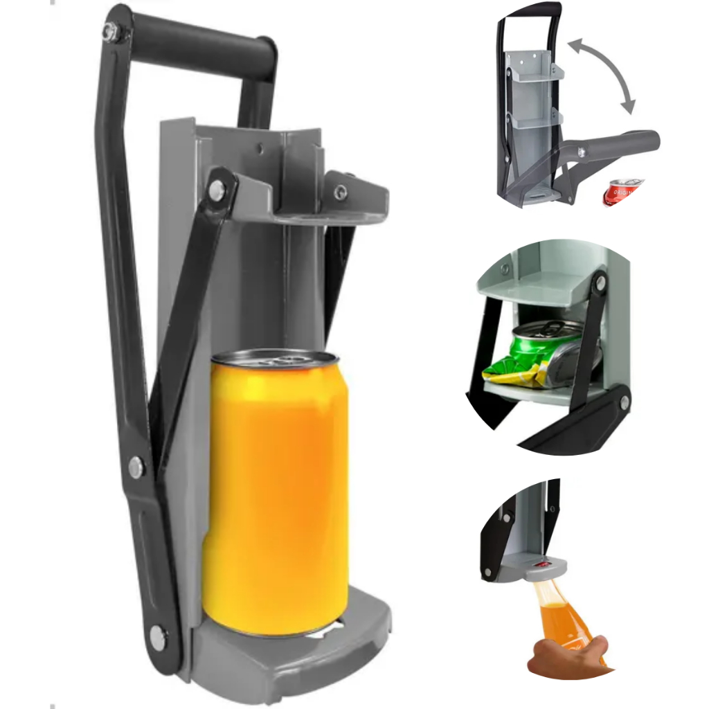 Amassador Triturador Prensador de Latinha Abridor Garrafa Metal 500ml Fixa Parede