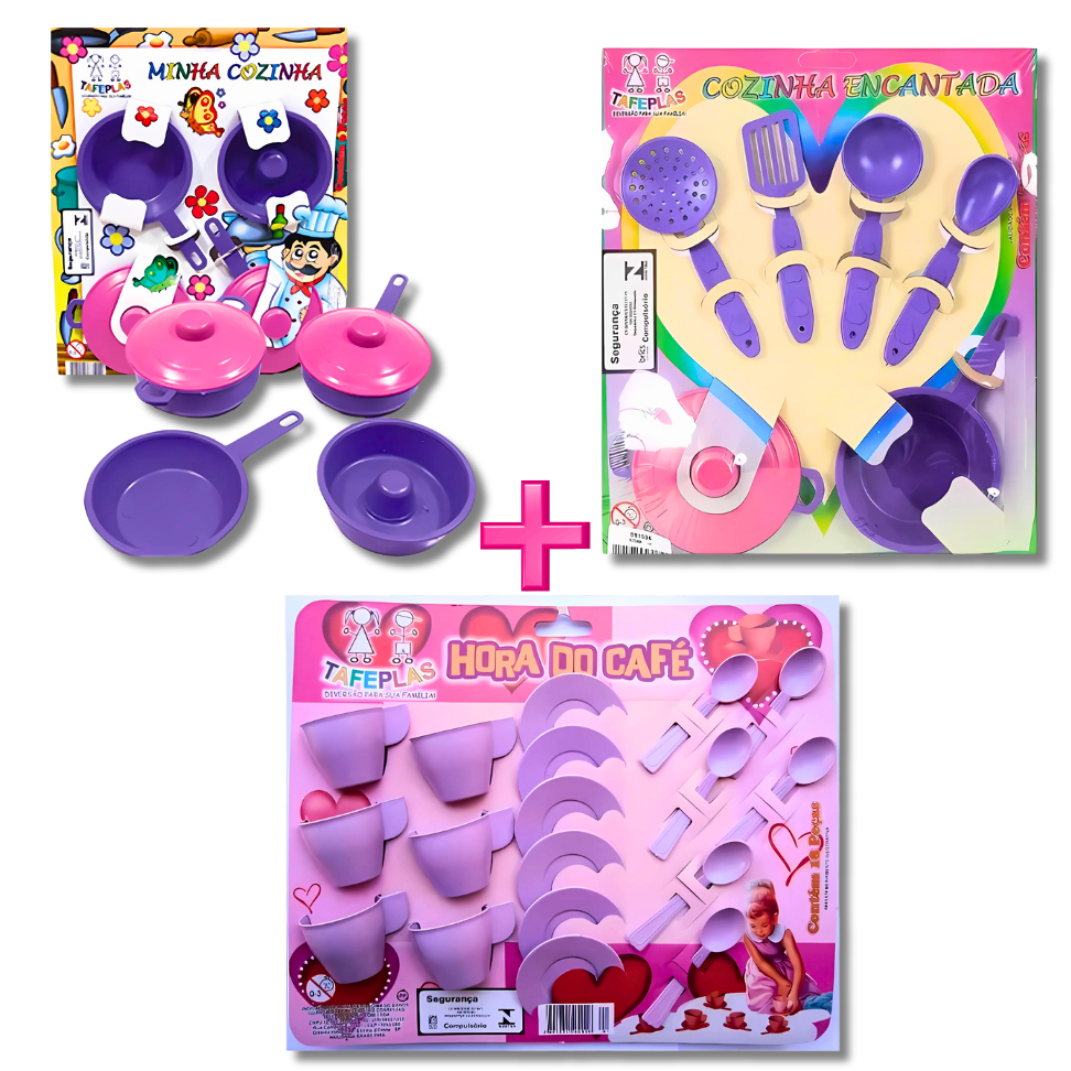 Kit 1 Hora do Café + 1 Sonho de Cozinha + 1 Minha Cozinha Panelinha Pires Colheres Colher Xícara 29 PEÇAS Brinquedo