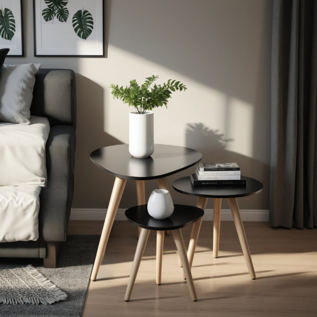 Jogo 3 Mesa Redonda Cabeceira Grande Organico Moderna Decorativa Sofá Sala Quarto Madeira Maciça Mdf