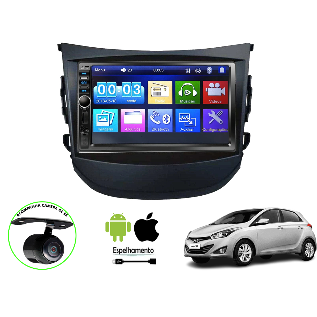 Central Multimidia Hb20 Espelhamento Android Ios Bluetooth Usb Universal