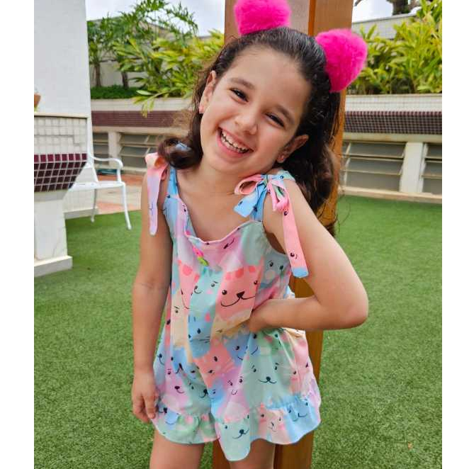 Vestido ou Macaquinho Infantil com ajuste de altura em Crepe Estampas vivas e divertidas