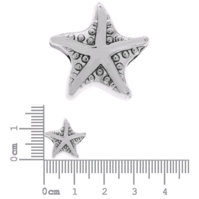 Passador Berloque Estrela do Mar Prateado Enfeite, Metal para Pulseira, Colar, Coleira, Bijuteria, Praia (01 unidade)