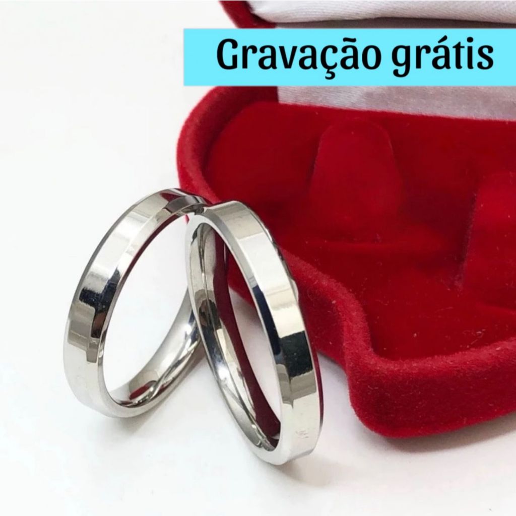 Par De Alianças Chanfrada Prata 4mm Namoro Compromisso Com Gravação Grátis