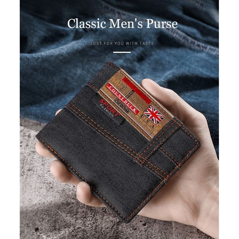 Carteira importada texturizada tipo pano jeans vintage Jp111