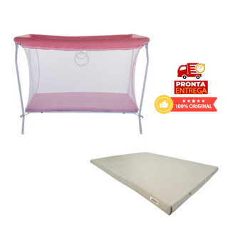 BERÇO CERCADO CHIQUEIRINHO ROSA COM COLCHÃO E MOSQUITEIRO NINOS em Oferta na Shopee
