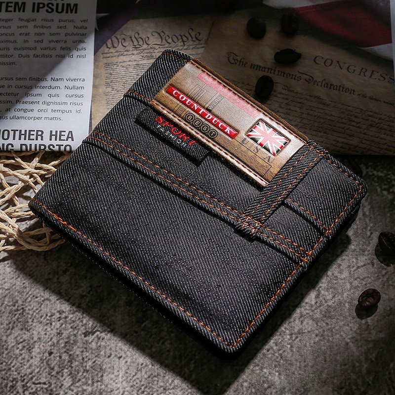 Vintage texturizada Carteira importada tipo pano jeans Jp111