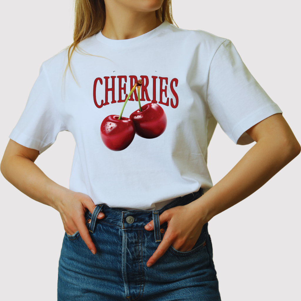 Camiseta T-shirts Red Cherry Feminina Algodão