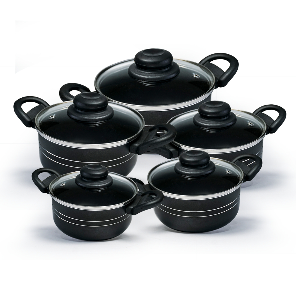 Jogo de caçarolas 5 Peças Antiaderente com Tampa de Vidro