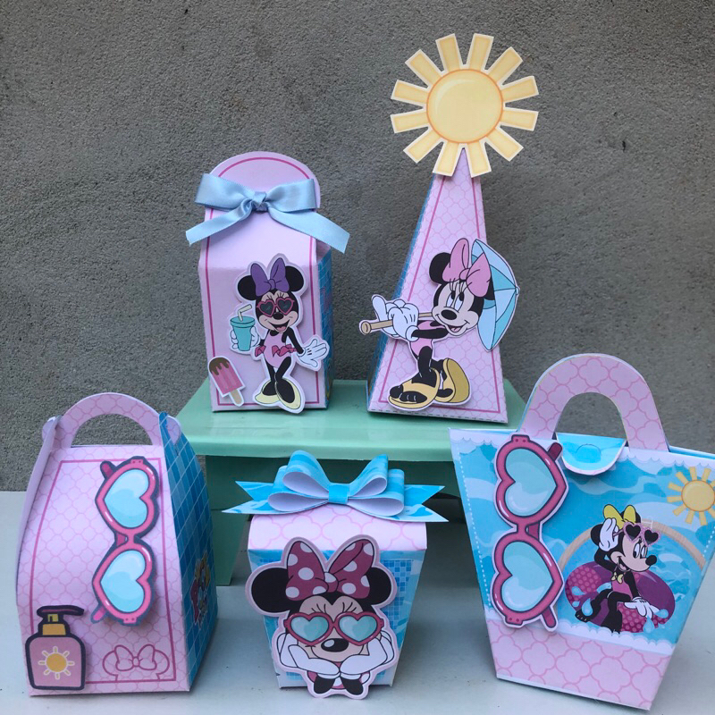 Caixinhas Personalizadas Minnie Pool Party Minie Piscina Kit Festa - Lembrancinha - Aniversário - Festa Infantil