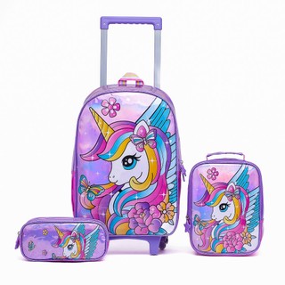Kit Mochila Escolar Infantil Estilo Feminina Rodinha Estojo Lancheira em Oferta na Shopee