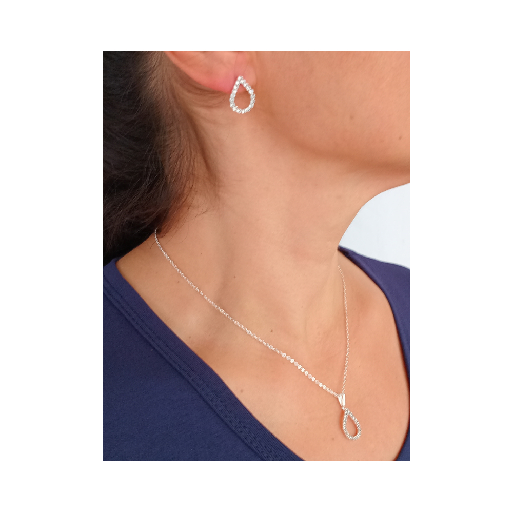 Kit Brinco e colar Feminino Folheados Gota com Strass Bijuteria presente namorada mãe