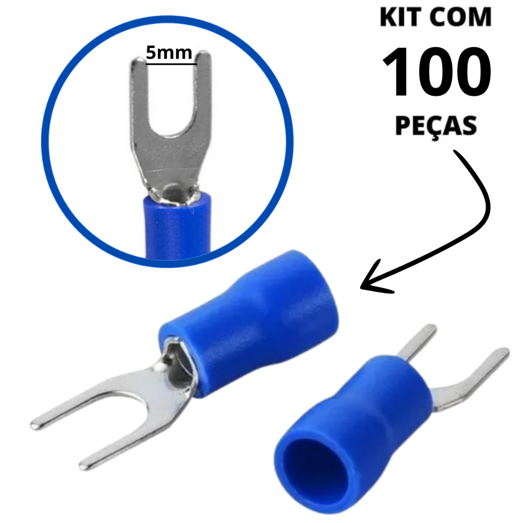 Terminal Elétrico Garfo Forquilha 2,50MM M5 Pré Isolado Pacote c/100 Peças em Oferta na Shopee