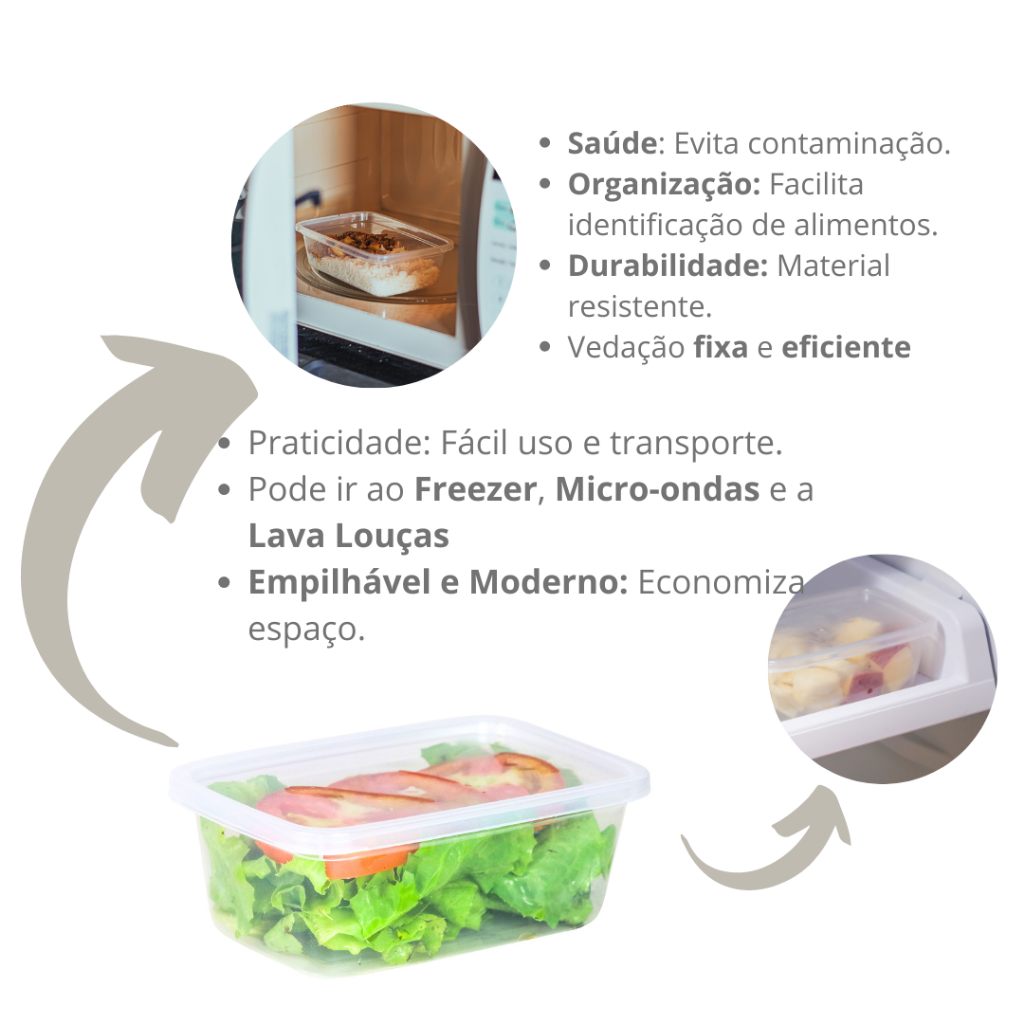 Kit 20 Potes 500ml Reutilizável Transparentes BPA FREE Freezer Microondas Marmita Organizador