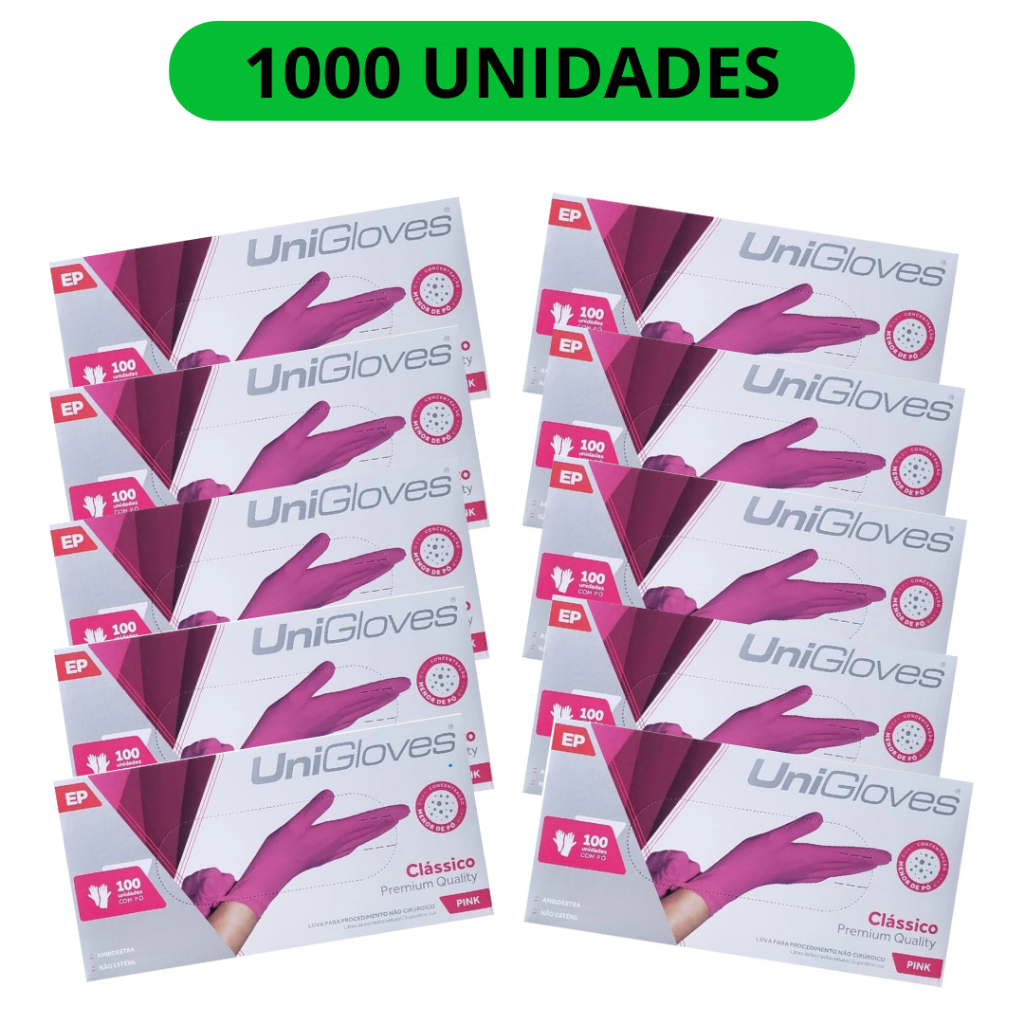 Kit 10 Luvas Descartáveis Látex Rosa Pink Com Po C/1000 Unigloves em Oferta na Shopee