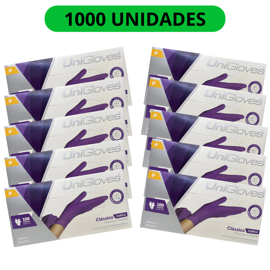 Kit 10 caixas de luva Descartáveis Látex Unigloves clássico ROXA (PURPLE) C/1000 Unidades Com Pó