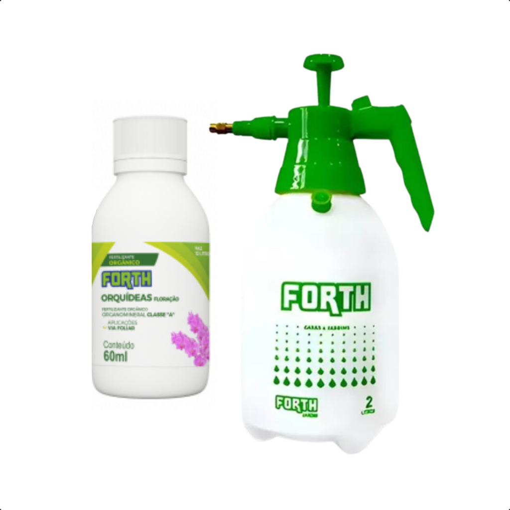KIT ADUBO FERTILIZANTE ORGÂNICO ORQUIDEA FLORAÇÃO 60ML E BORRIFADOR 2 LITROS FORTH JARDIM