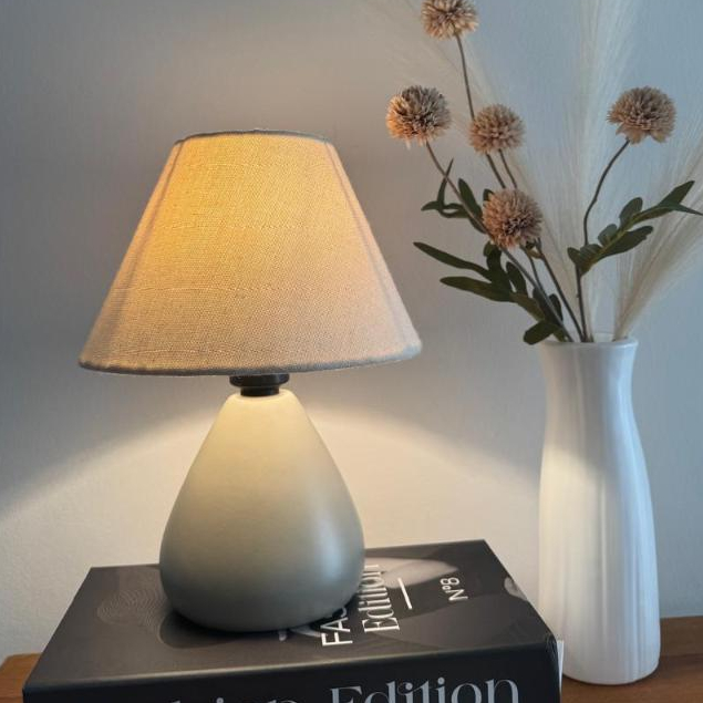 Abajur Luminária de Cerâmica Porcelana Com Cúpula De Tecido para Decoração Quarto Sala Escritório