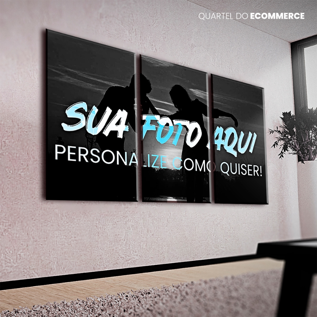 Kit 3 Quadros Decorativos Trio Grande Personalizado Sua Imagem Logo Arte Mosaico Sala Quarto Escritório Moderno Luxo 4K