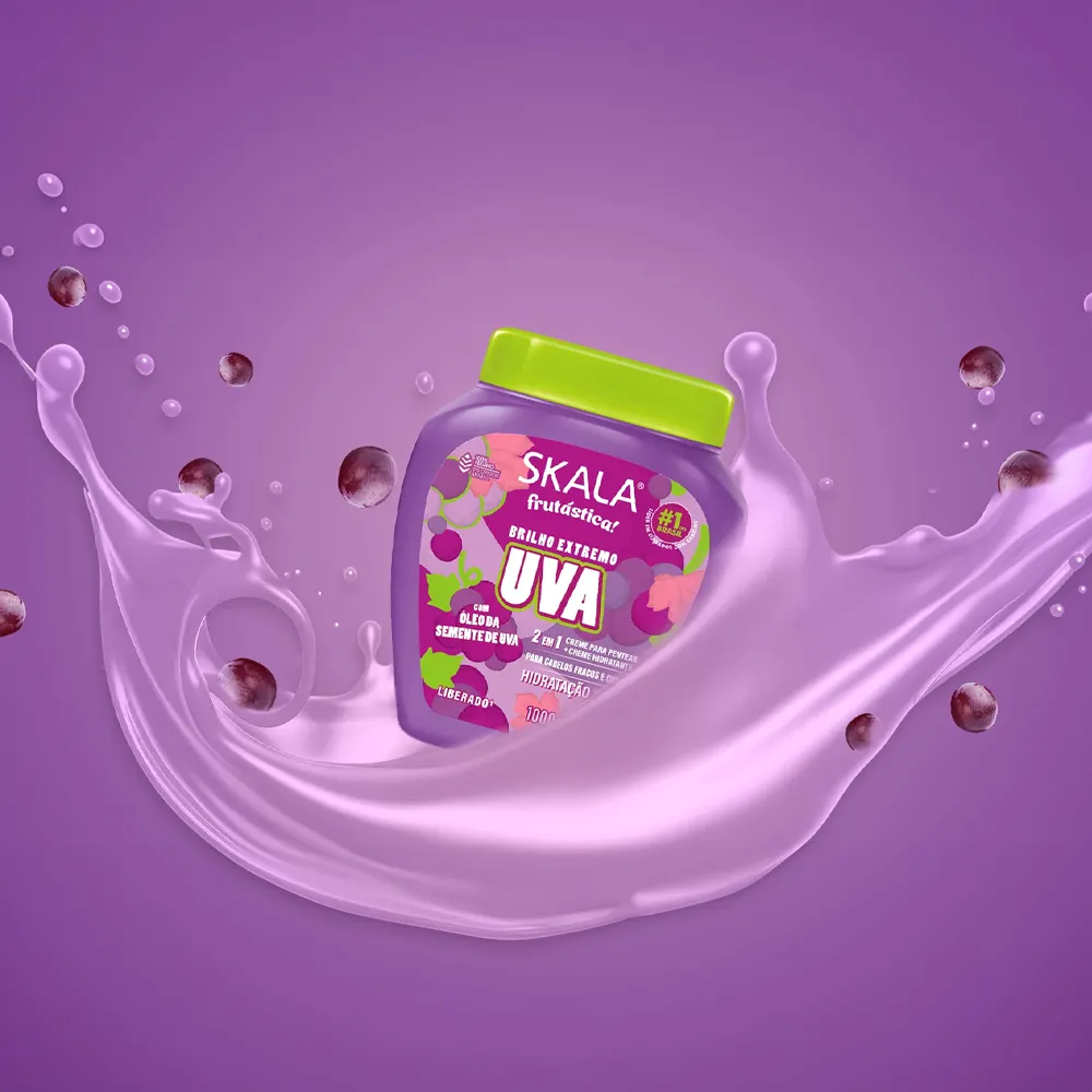 Máscara Capilar Creme Skala Frutástica Cachos e Lisos Uva Creme de Tratamento Hidratação 2 em 1