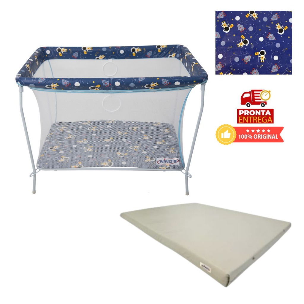 BERÇO CERCADO COM COLCHÃO E MOSQUITEIRO - CORES VARIADAS NINOS em Oferta na Shopee