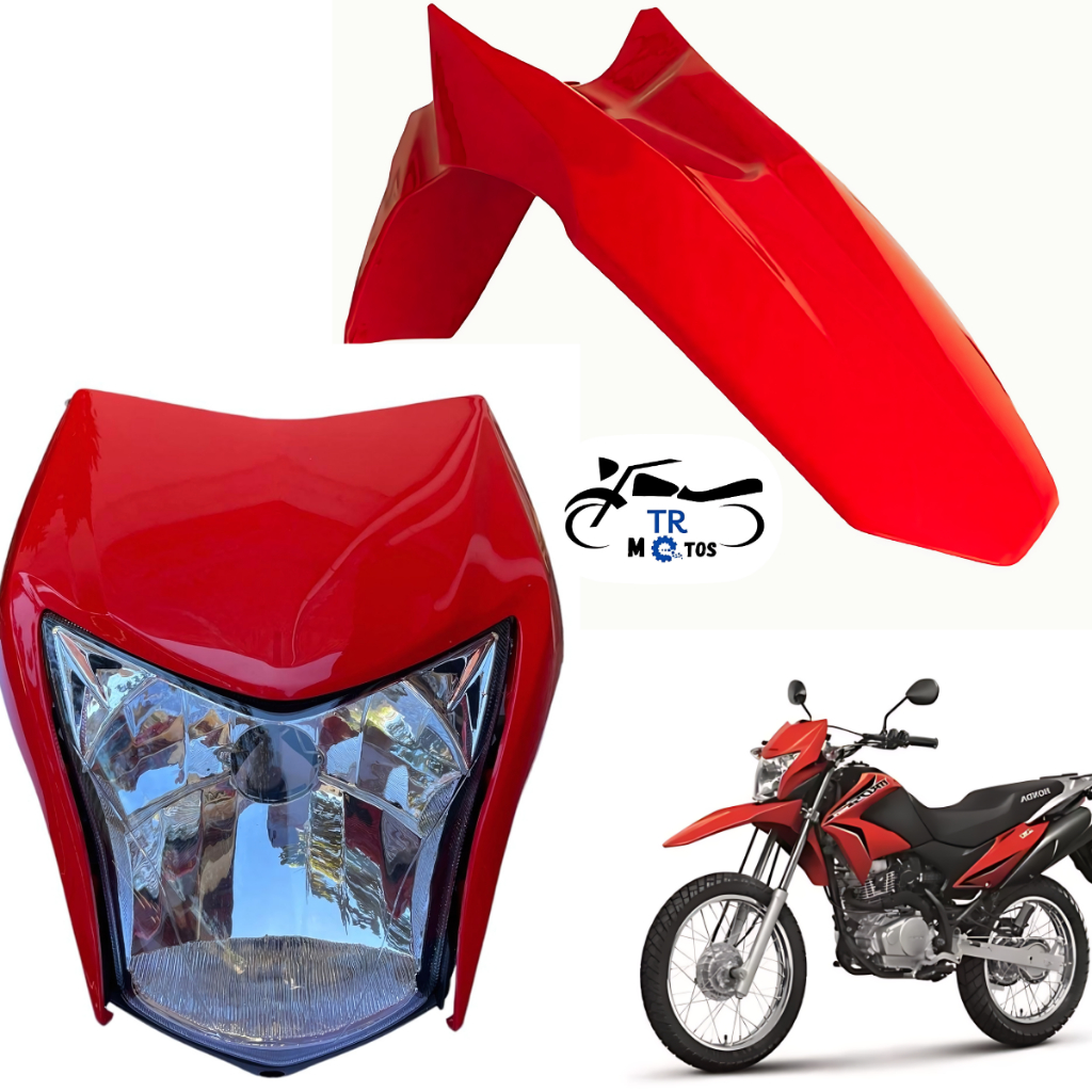 Carenagem Farol + Bloco Otico + Carcaça Interna + Paralama Dianteiro Moto Bros Nxr 150 Vermelho 2013